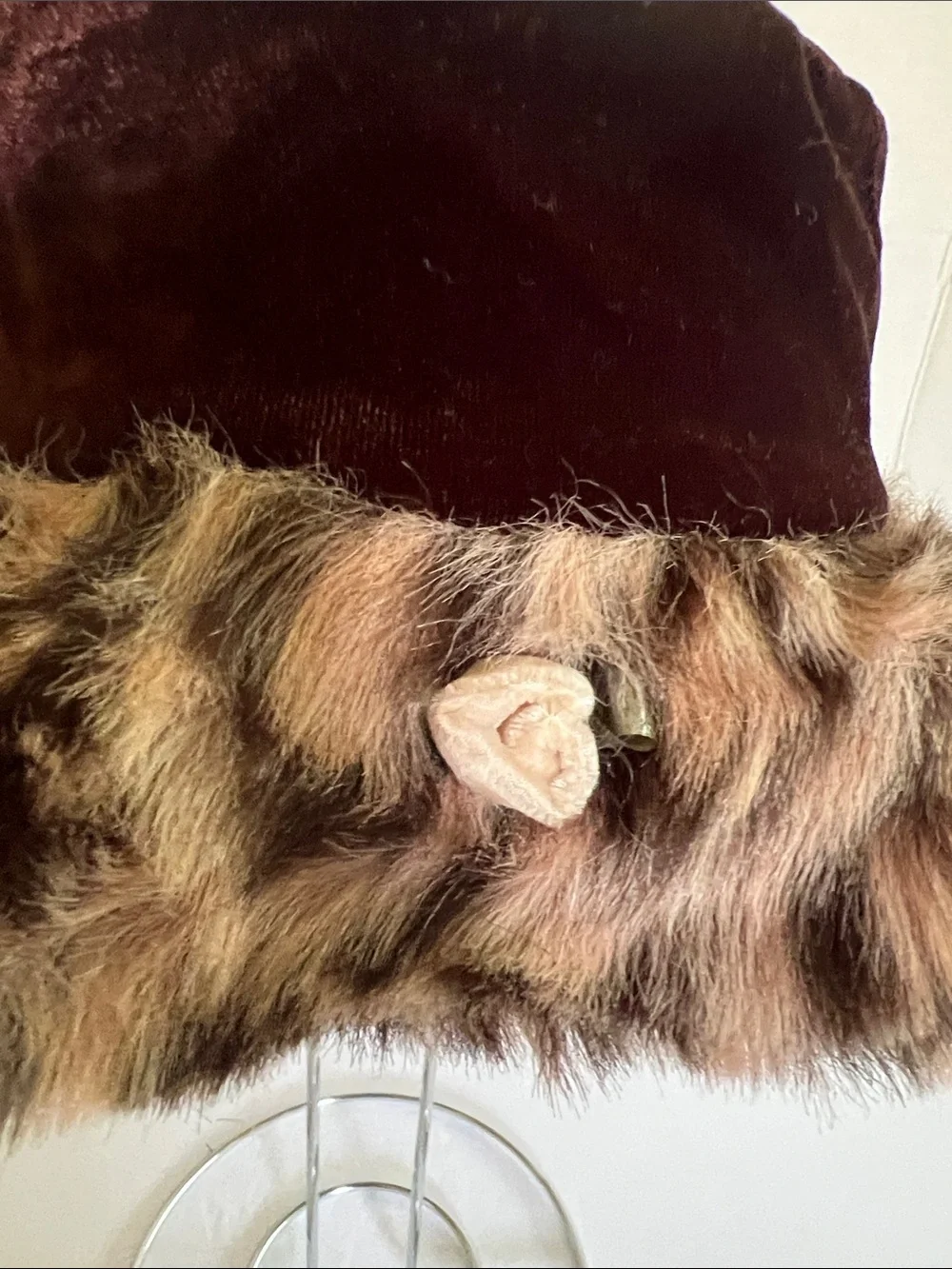 Girls Brown velvet Faux Fur Trim Bucket Hat